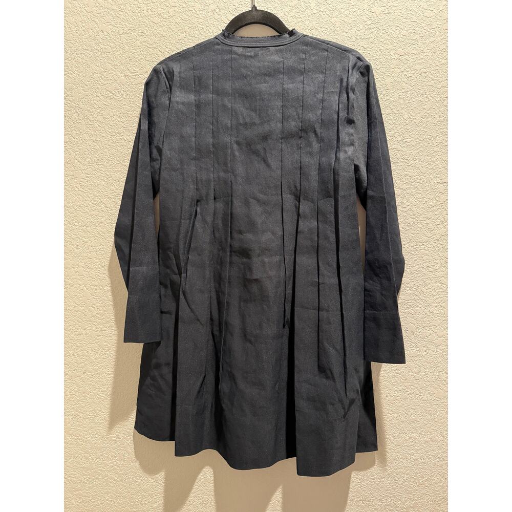 Vince. Pleat‎ Long Sleeve Linen Blend Trapeze Dress in Navy 0 - Picture 2 of 7